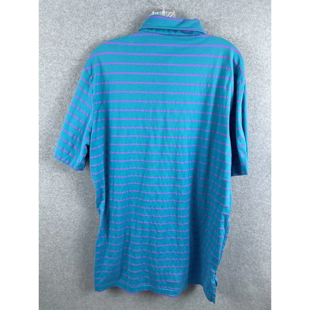 Polo Golf‎ Ralph Lauren Vintage Lisle Shirt Men's L Blue Striped Short Sleeve